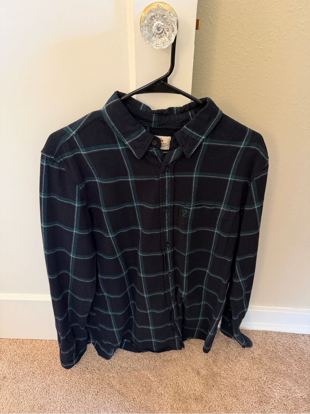 Fjallraven Navy Blue Shirt with Teal Windowpane Plaid